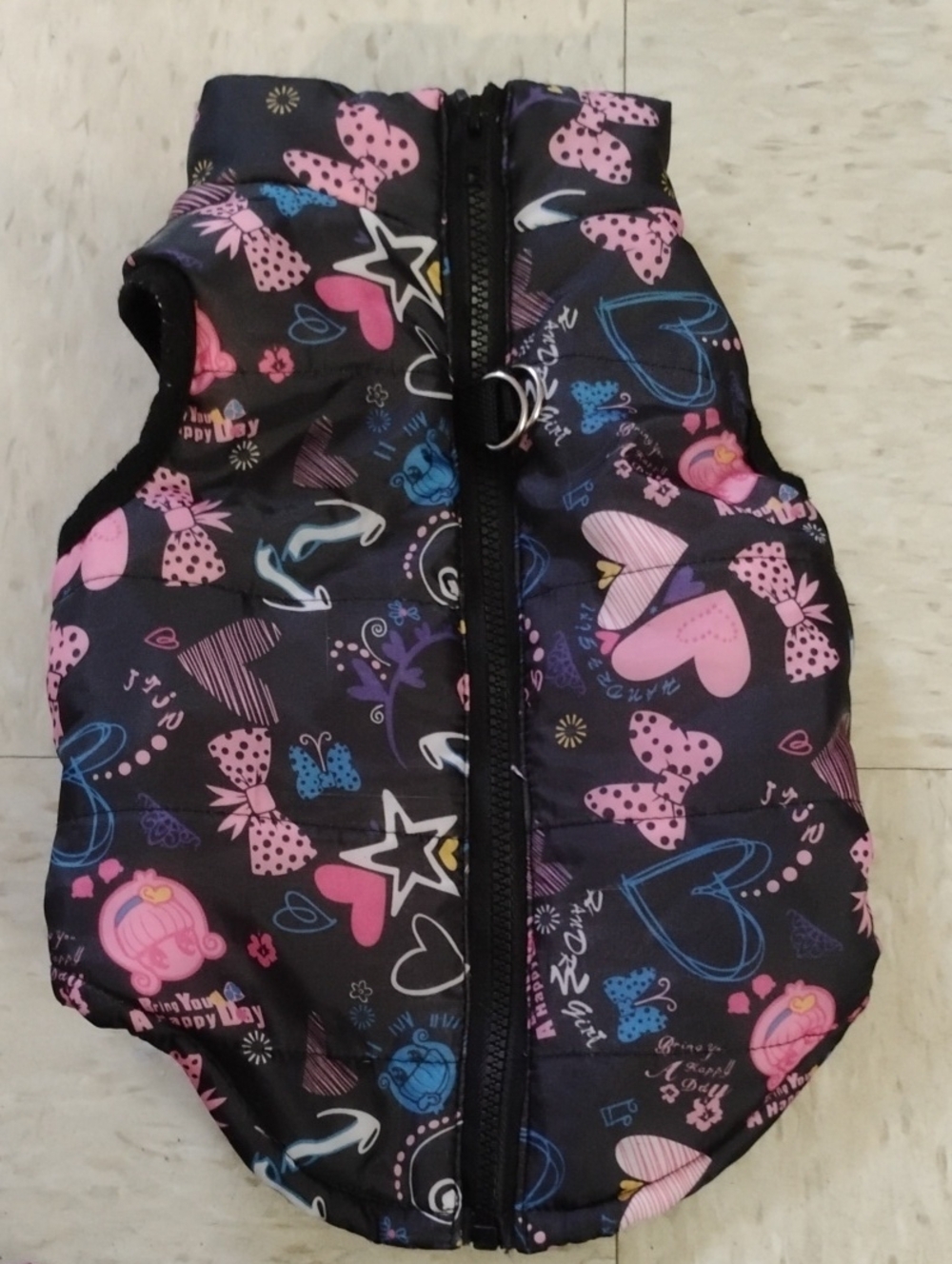 Girls' Dog Black Puffer Diaper Cover with Pink Heart Print
